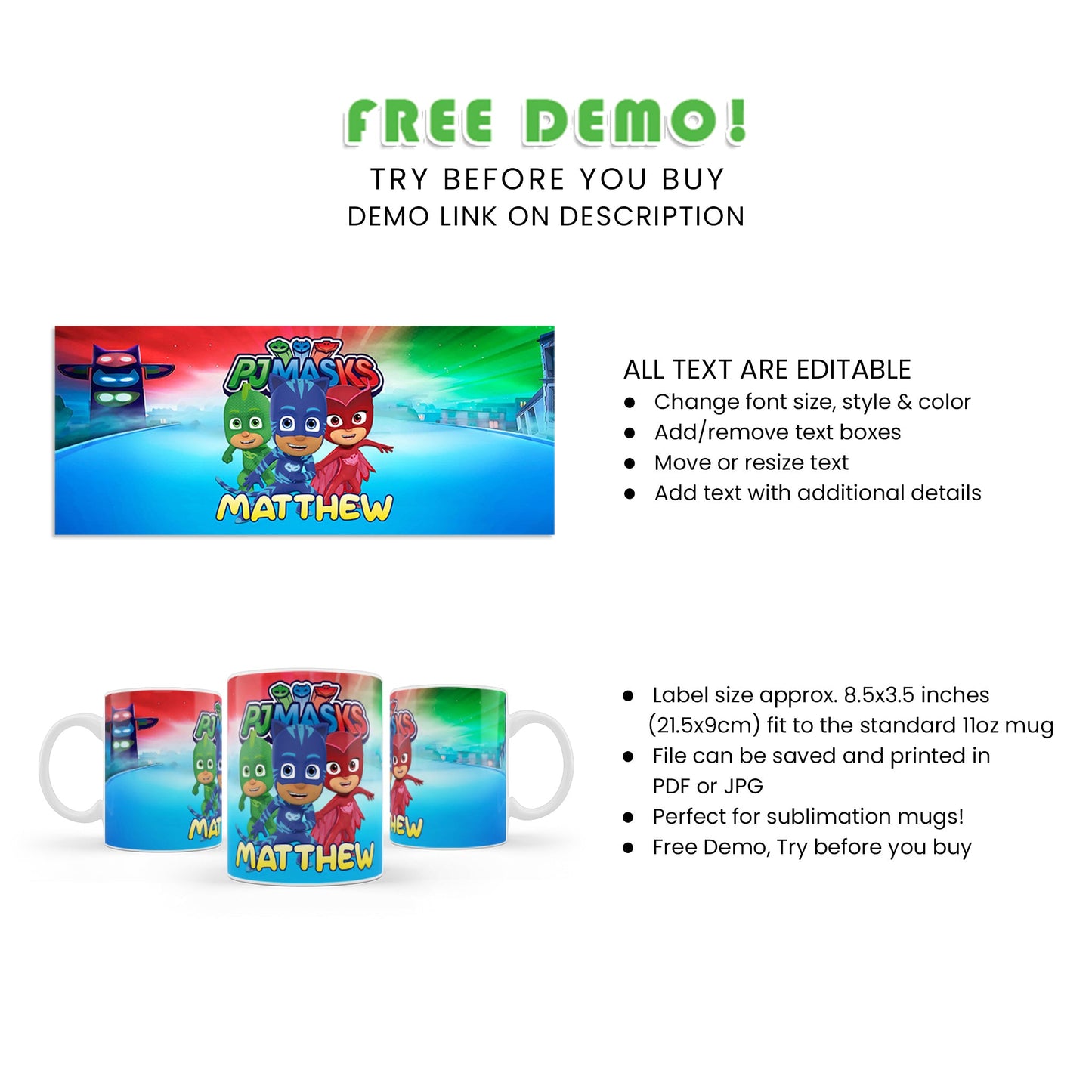 Enjoy Your Favorite Beverage with PJ Masks Sublimation Mug