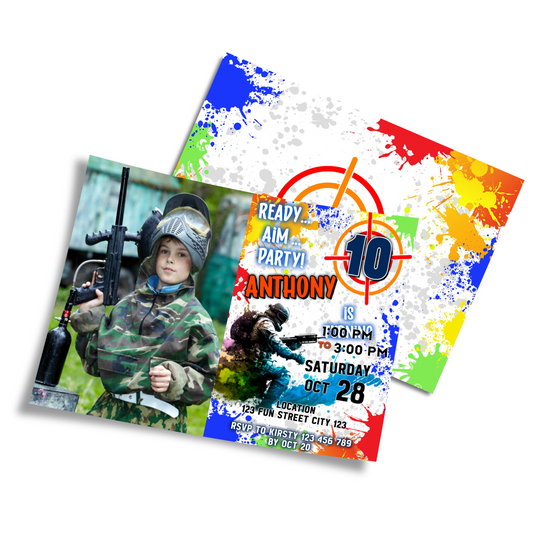 Personalized Photo Card Invitations for Paint Ball Games