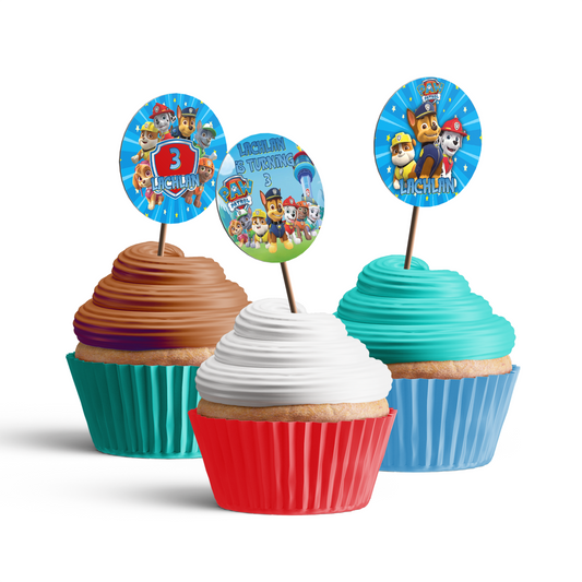 Paw Patrol themed Personalized Cupcakes Toppers