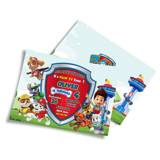 Personalized Birthday Card Invitations with Paw Patrol illustrations