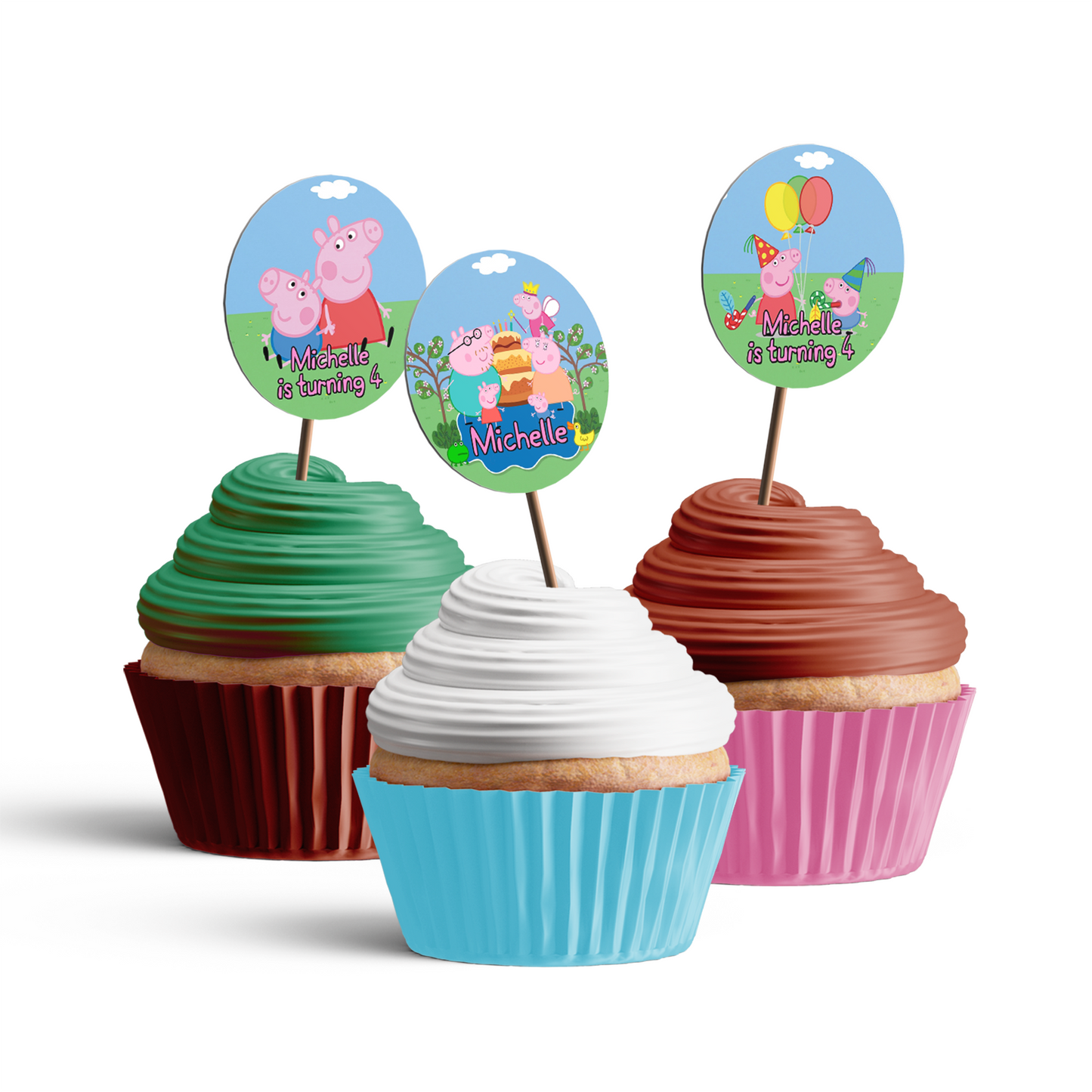 Peppa Pig themed Personalized Cupcakes Toppers