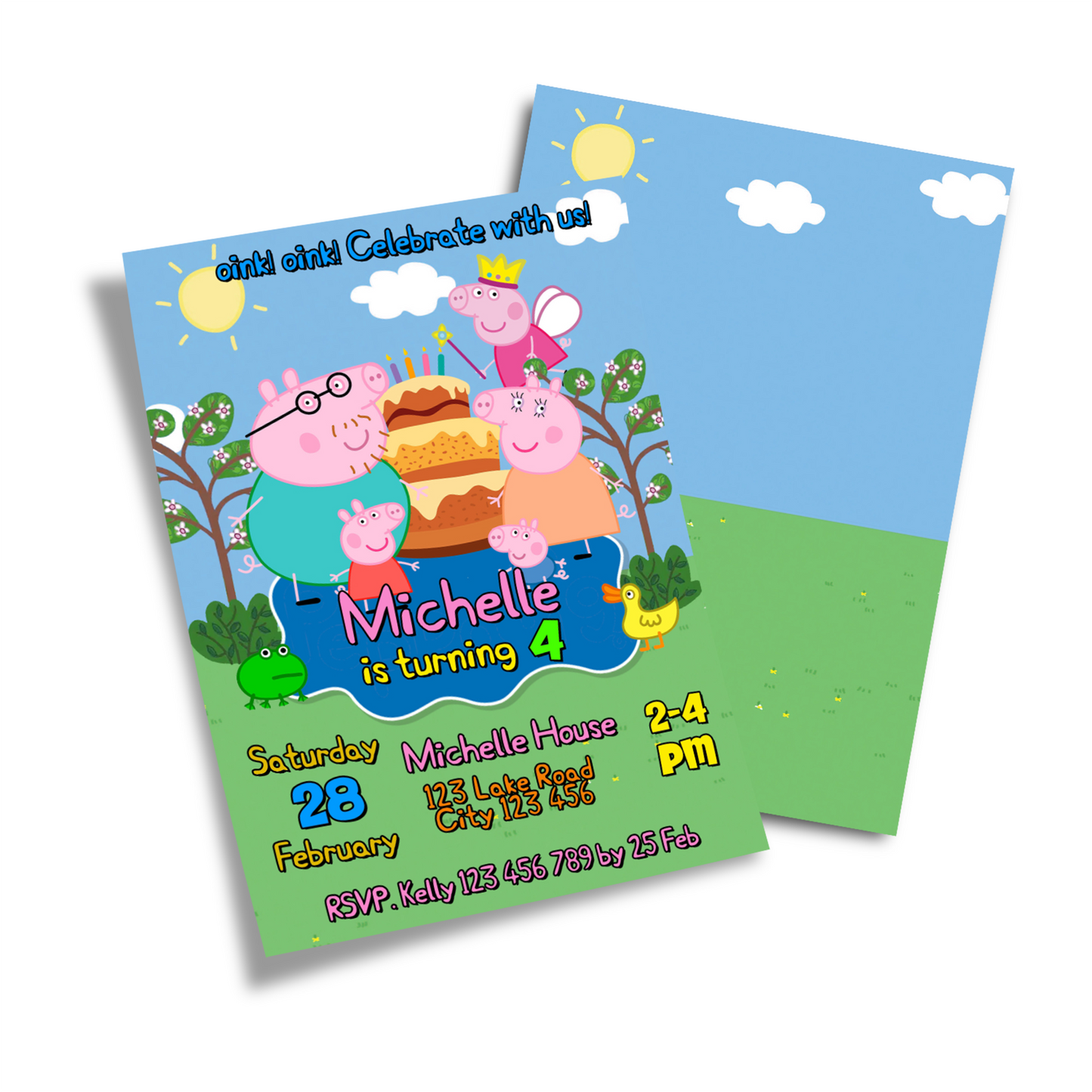 Personalized Birthday Card Invitations with Peppa Pig illustrations