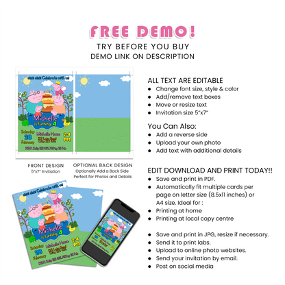 Peppa Pig Personalized Birthday Card Invitations : Make Your Invites Stand Out