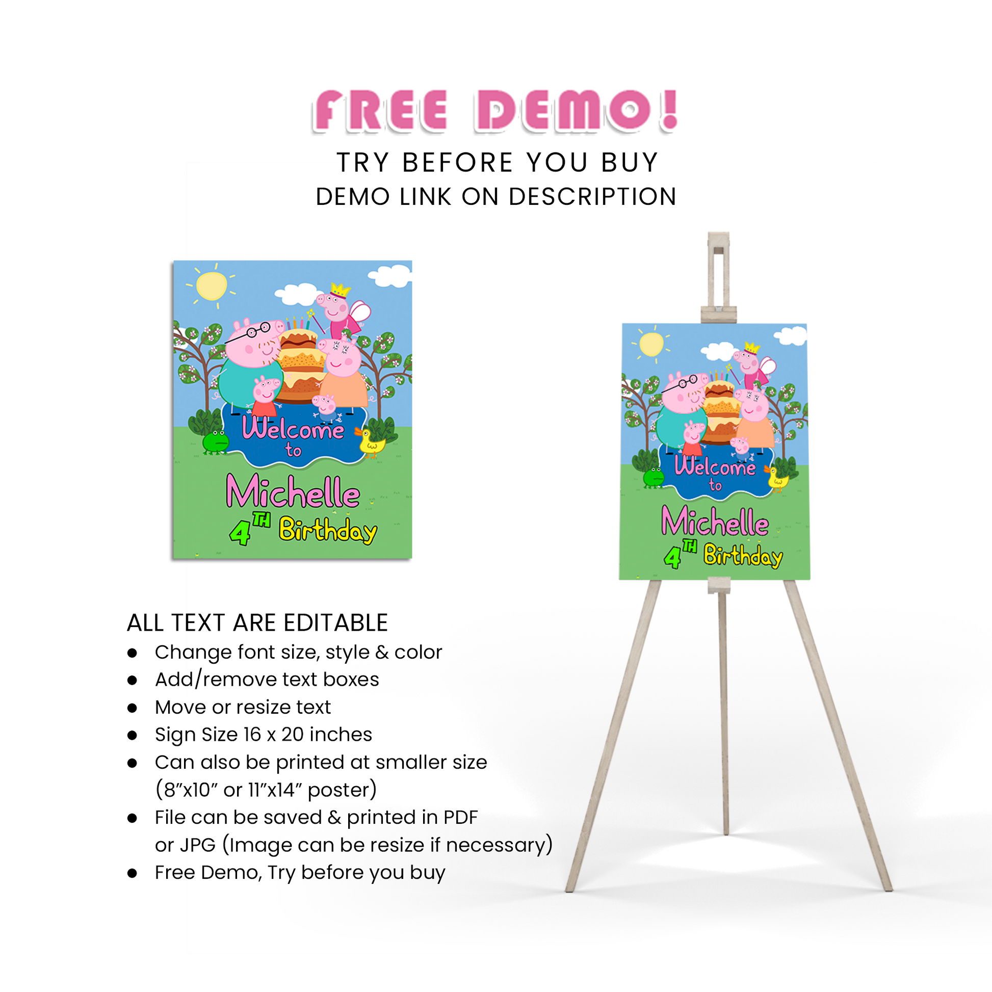 Peppa Pig Birthday Decorations, George Pig Party Supplies, Cartoon Series Themed, Preschool Series Digital Template, Editable Peppa Pig Image SVG PNG