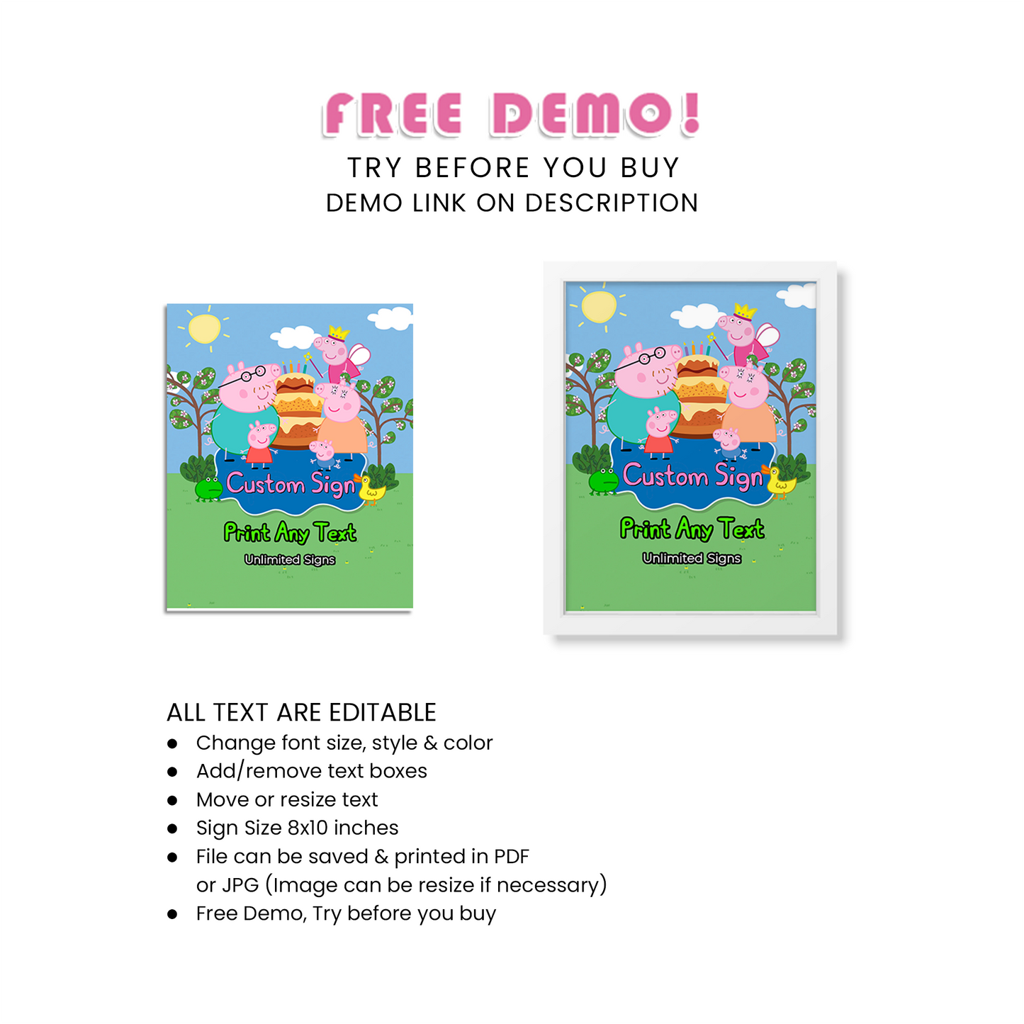 Peppa Pig Custom Sign : Personalize Your Party Decor