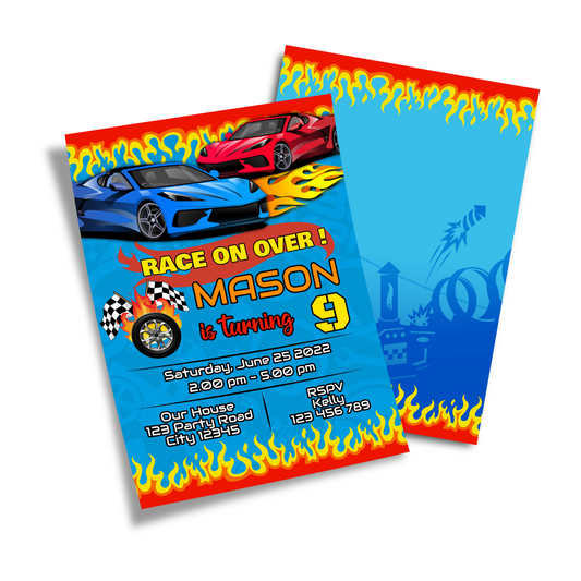 Personalized Birthday Card Invitations for Race Car, Hotwheels, Nascar Games