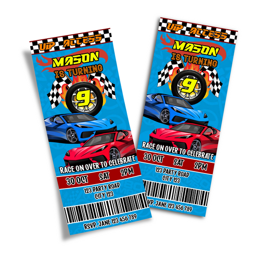 Personalized Birthday Ticket Invitations for Race Car, Hotwheels, Nascar Games