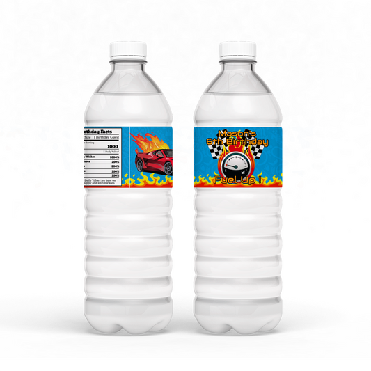 Water Bottle Label for Race Car, Hotwheels, Nascar Games