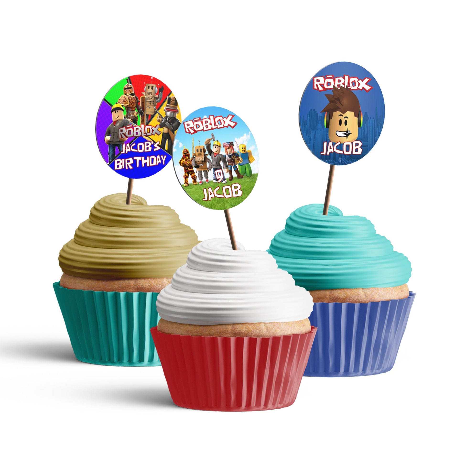 Roblox themed personalized cupcakes toppers