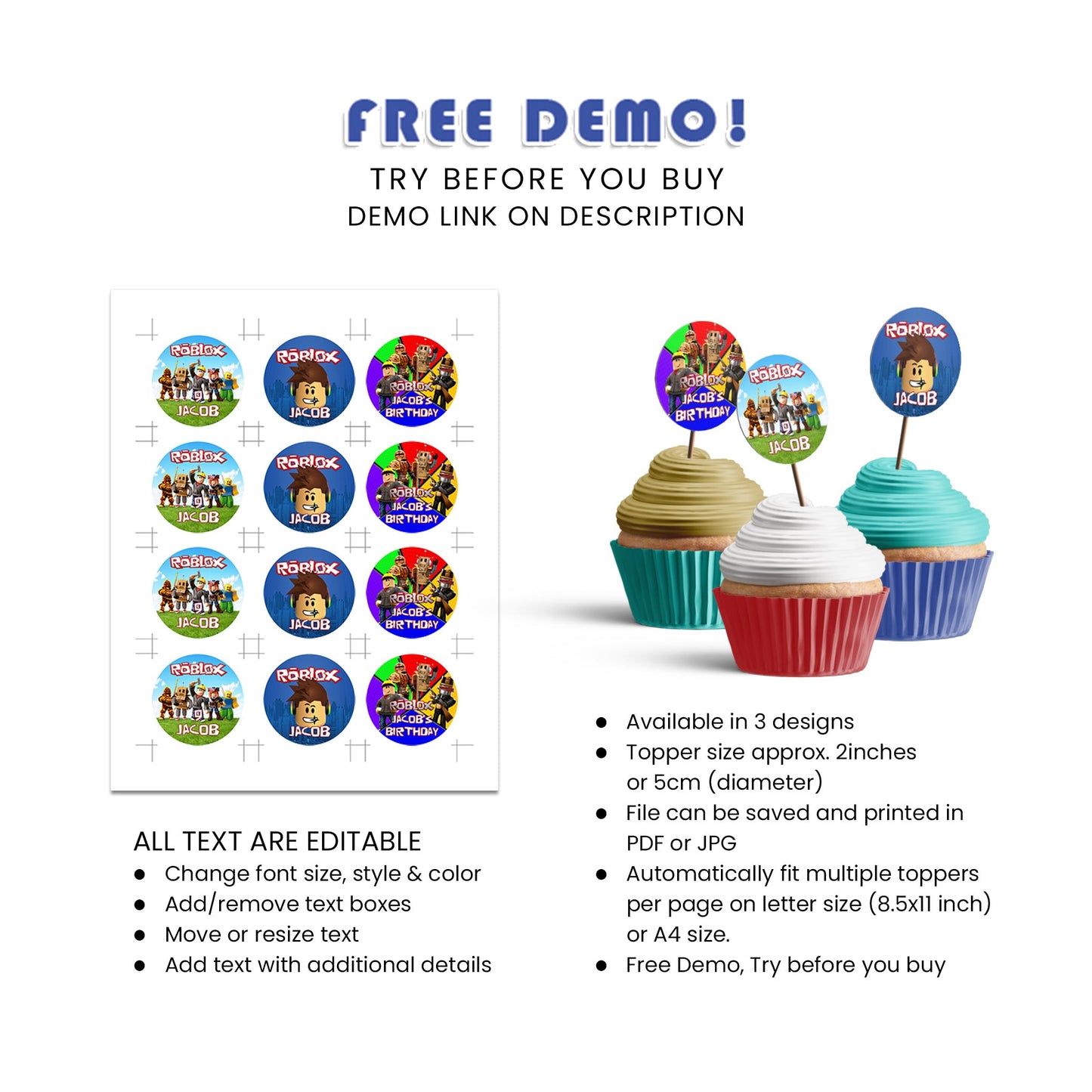 Roblox Personalized Cupcakes Toppers - Sweet Touch for Your Party