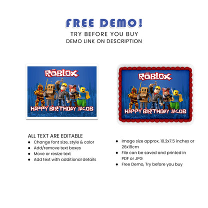 Rectangle Roblox Personalized Cake Images - Make Your Party Memorable