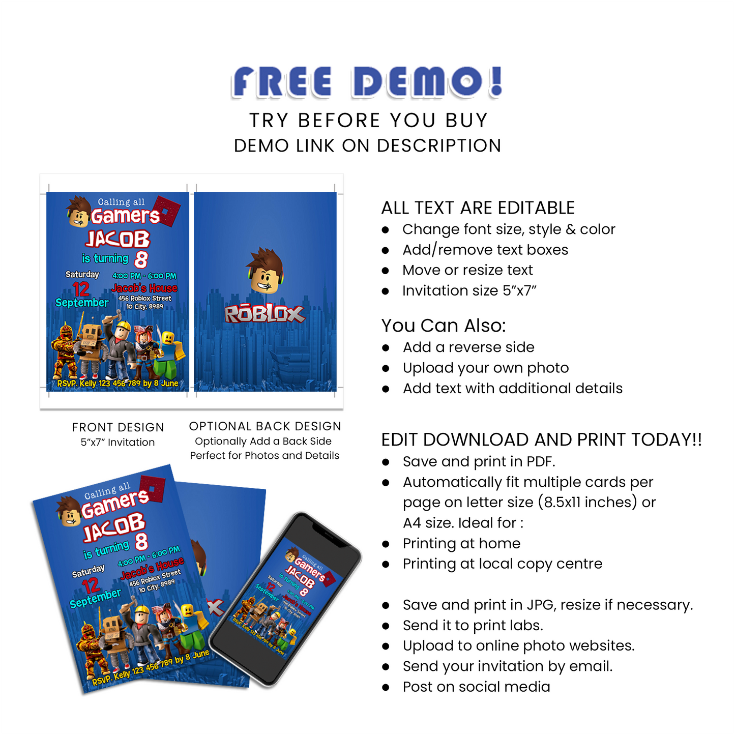 Roblox Personalized Birthday Card Invitations - Start Your Party Right