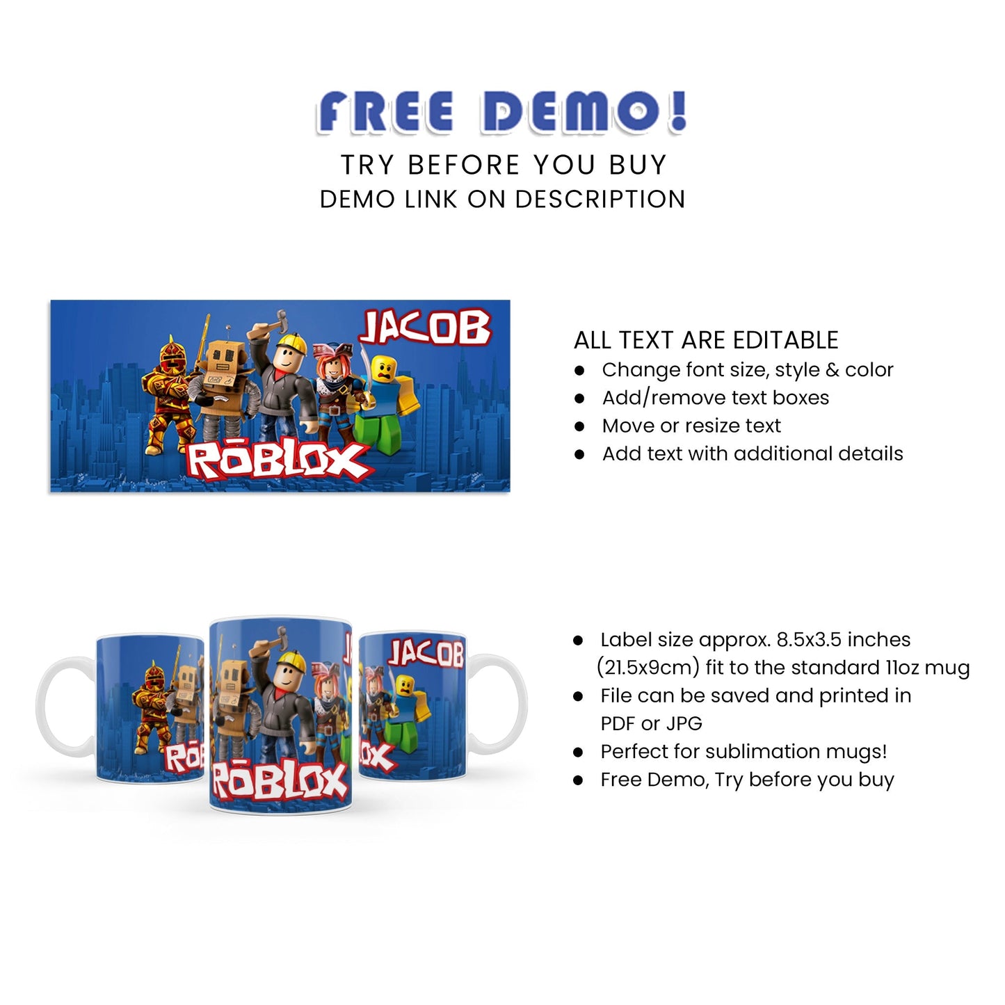 Roblox Sublimation Mug - Perfect for Everyday Use or as a Gift