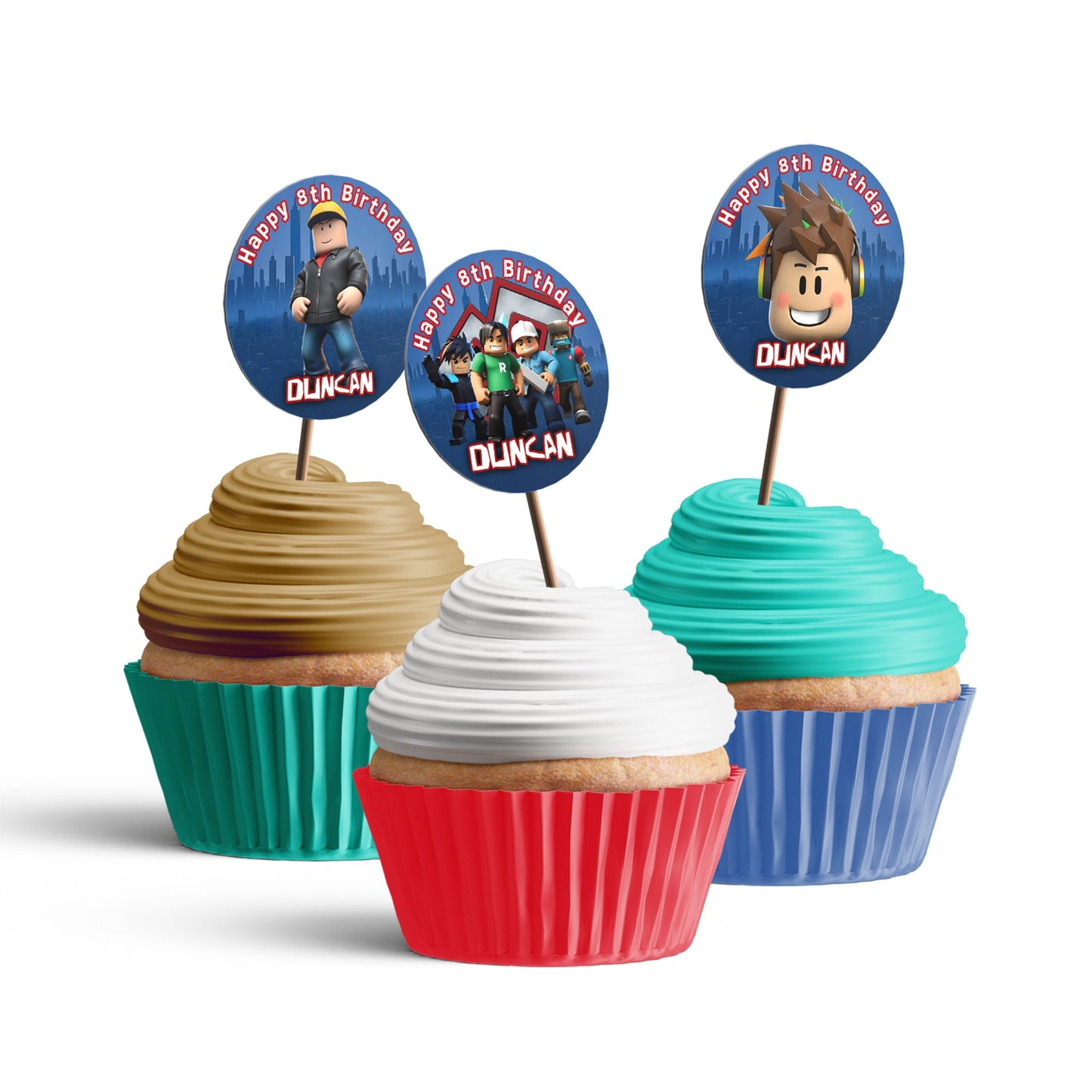 Roblox themed personalized cupcakes toppers