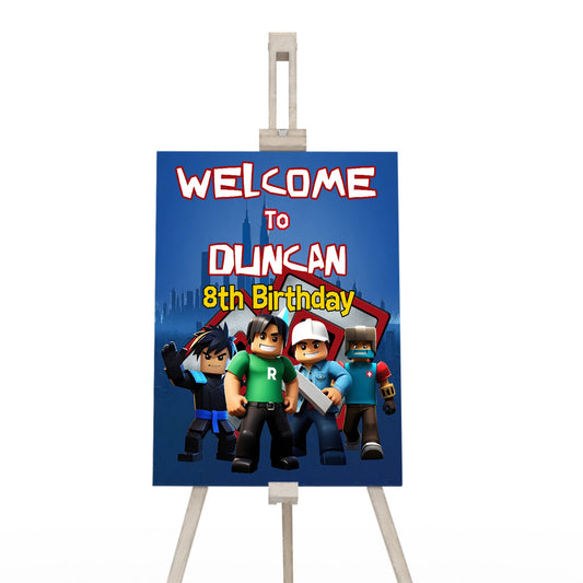 Welcome sign with Roblox theme