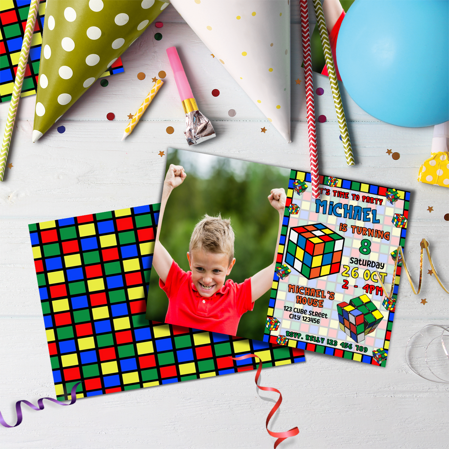 Personalized Photo Card Invitations for Rubiks, Rubik Cube