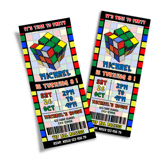 Personalized Birthday Ticket Invitations for Rubiks, Rubik Cube