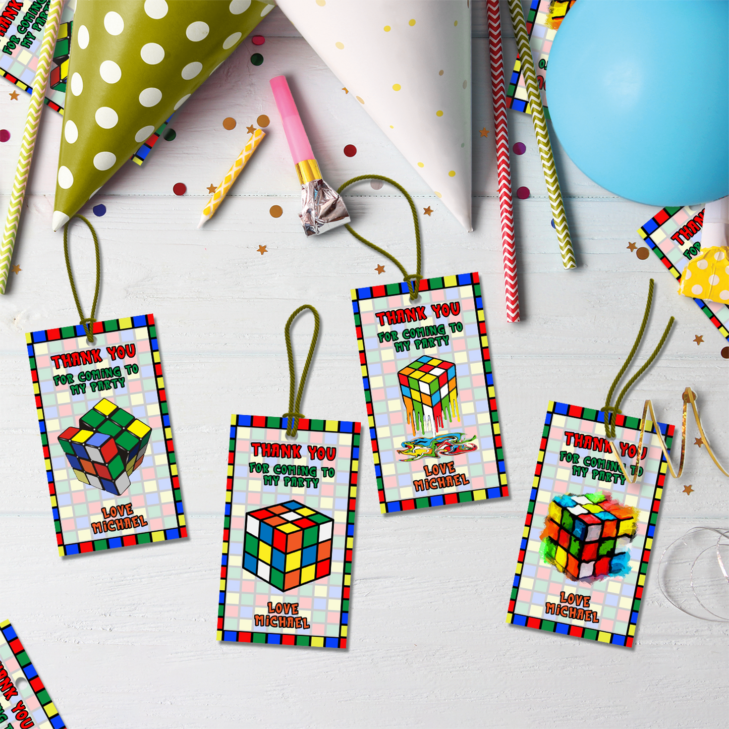 Favor Tags/Thank You Tags for Rubiks, Rubik Cube