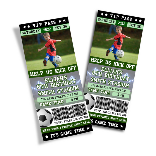 Personalized Soccer Photo Ticket Invitations