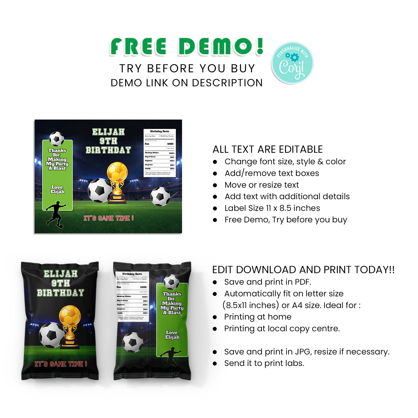 Add a Personal Touch to Your Party Snacks with Our Soccer Chips Bag Label - A Winning Choice for Any Soccer Fan!