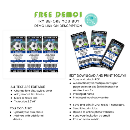 Score a Goal with Your Guests with Our Soccer Personalized Birthday Ticket Invitations - Your Golden Ticket to a Fun-Filled Soccer Party!