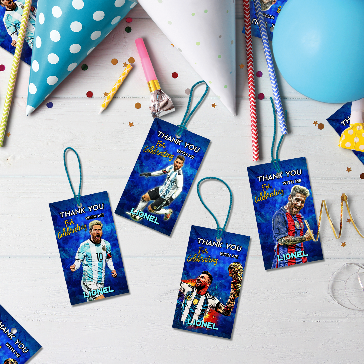 Favor tags or thank you tags featuring Lionel Messi