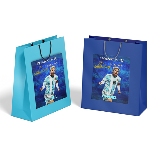 Gift bag label with Lionel Messi theme