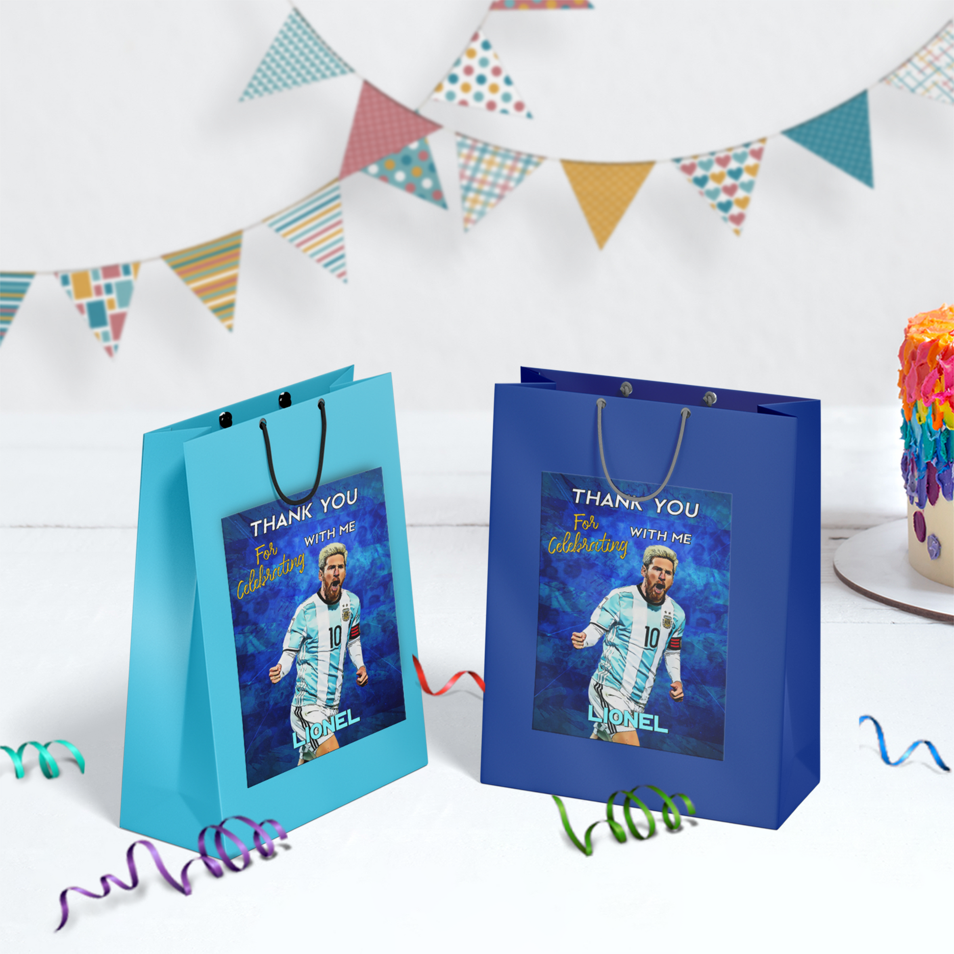 Gift bag label with Lionel Messi theme