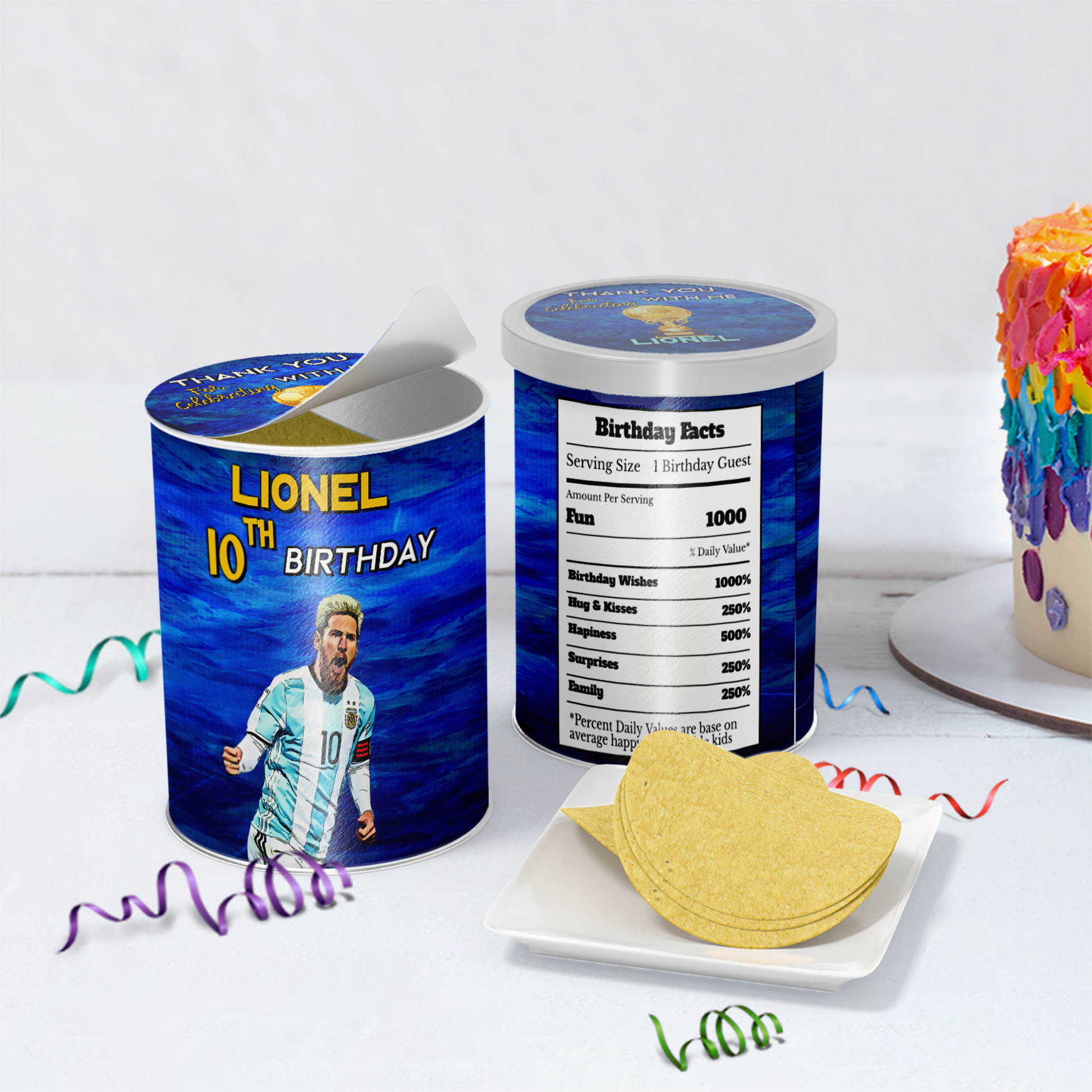 Small Pringles 1.37oz label featuring Lionel Messi