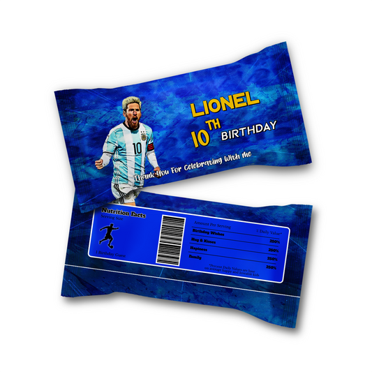 Skittles label with Lionel Messi theme