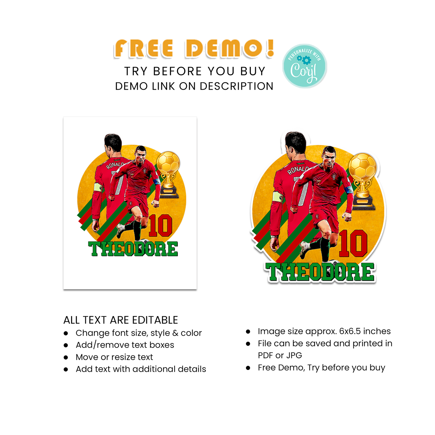 Cristiano Ronaldo Personalized Cake Toppers - Perfect for Your soccer -Themed Party