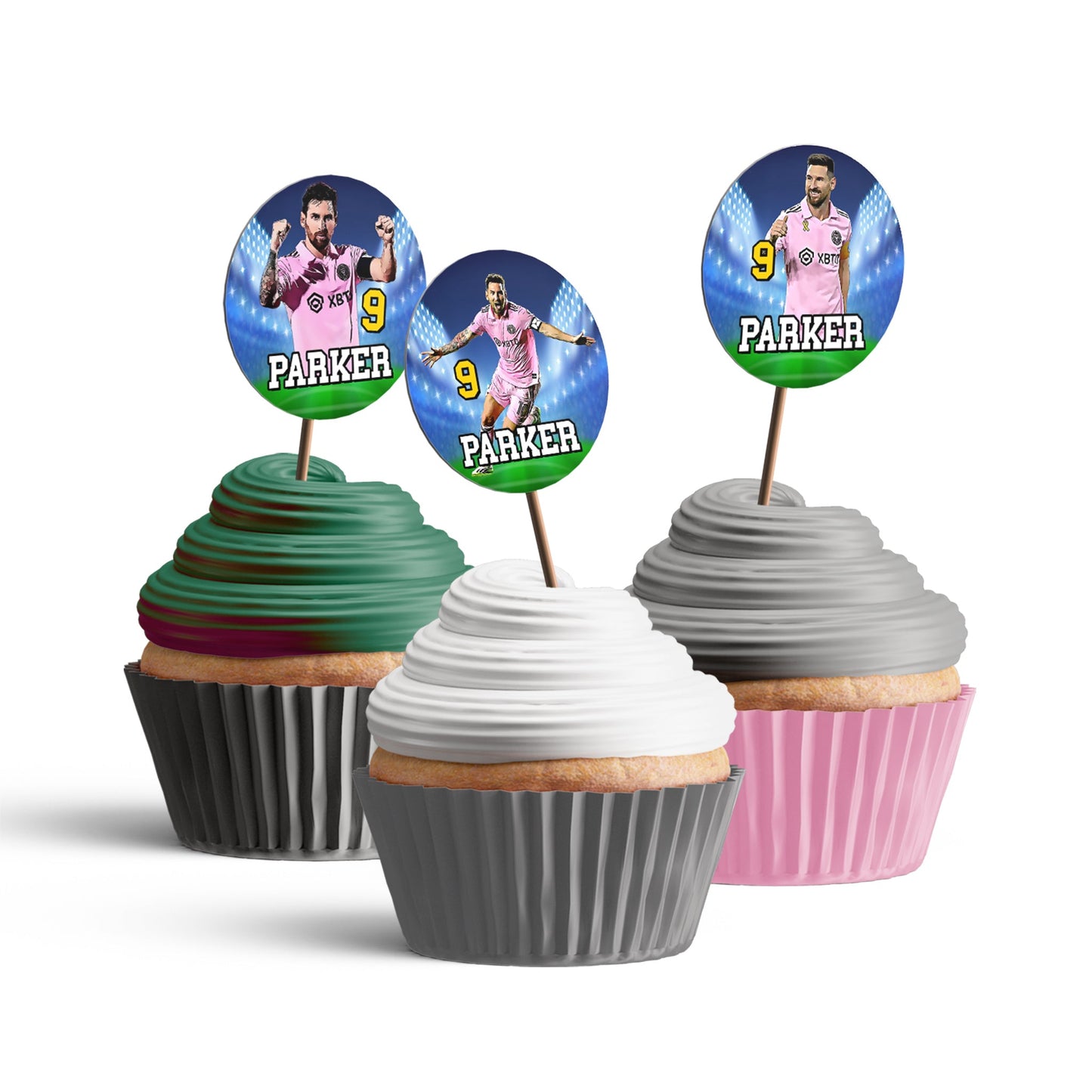 Personalized cupcakes toppers with Lionel Messi design