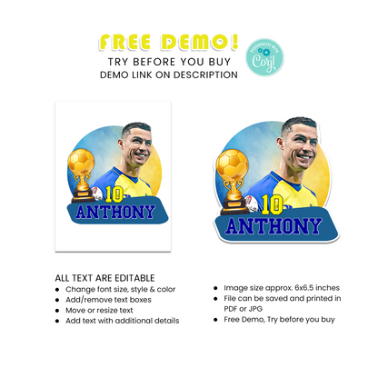 Cristiano Ronaldo Personalized Cake Toppers - Perfect for Your soccer -Themed Party