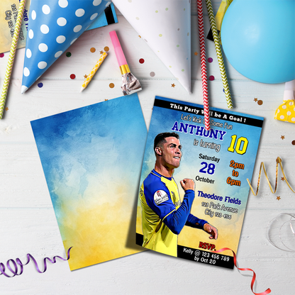 Personalized birthday card invitations featuring Cristiano Ronaldo