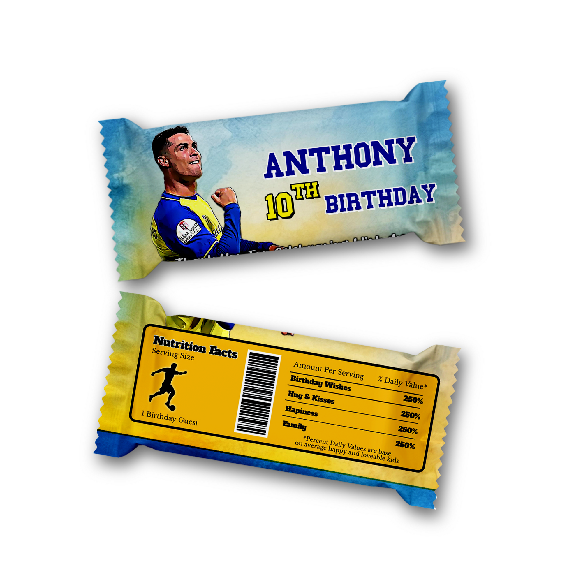 Rice Krispies treats label and candy bar label with Cristiano Ronaldo design