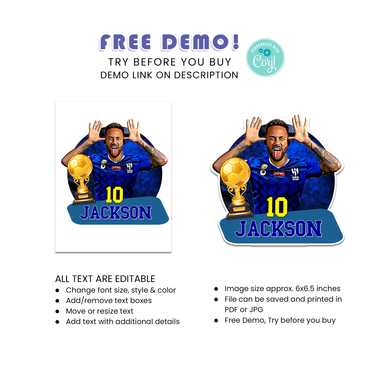 Neymar Personalized Cake Toppers - Perfect for Your soccer -Themed Party