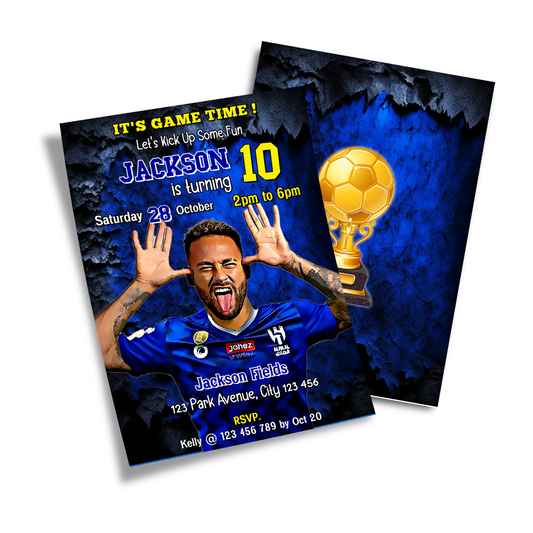 Personalized birthday card invitations featuring Neymar