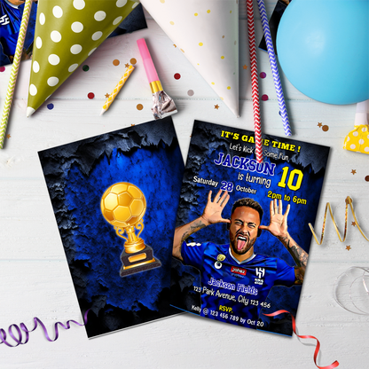 Personalized birthday card invitations featuring Neymar