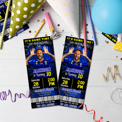 Personalized birthday ticket invitations featuring Neymar