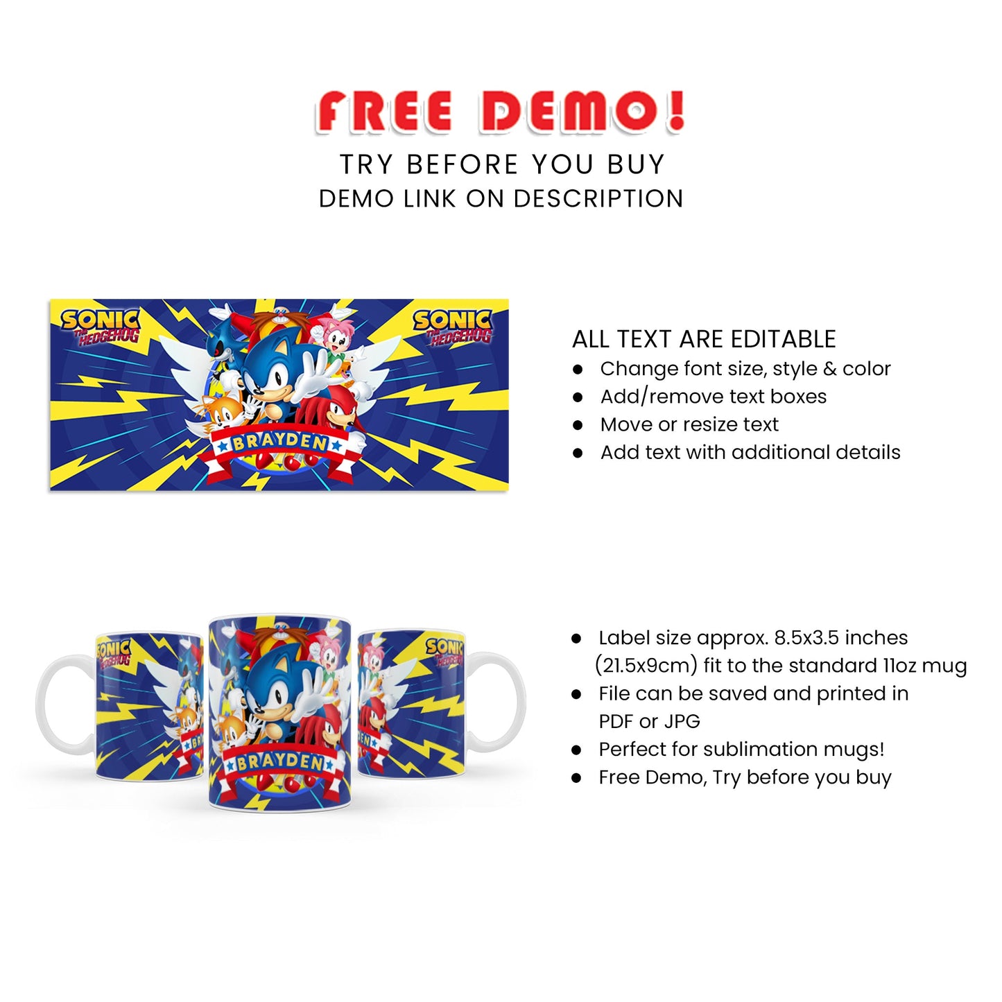 Enjoy Your Beverage with Sonic The Hedgehog Sublimation Mugs