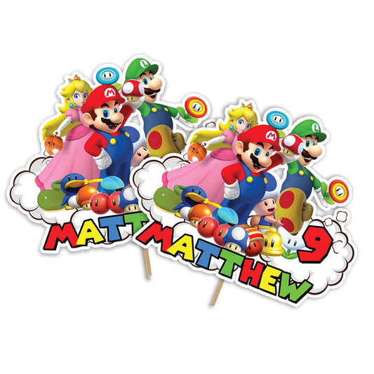 Super Mario themed personalized cake toppers