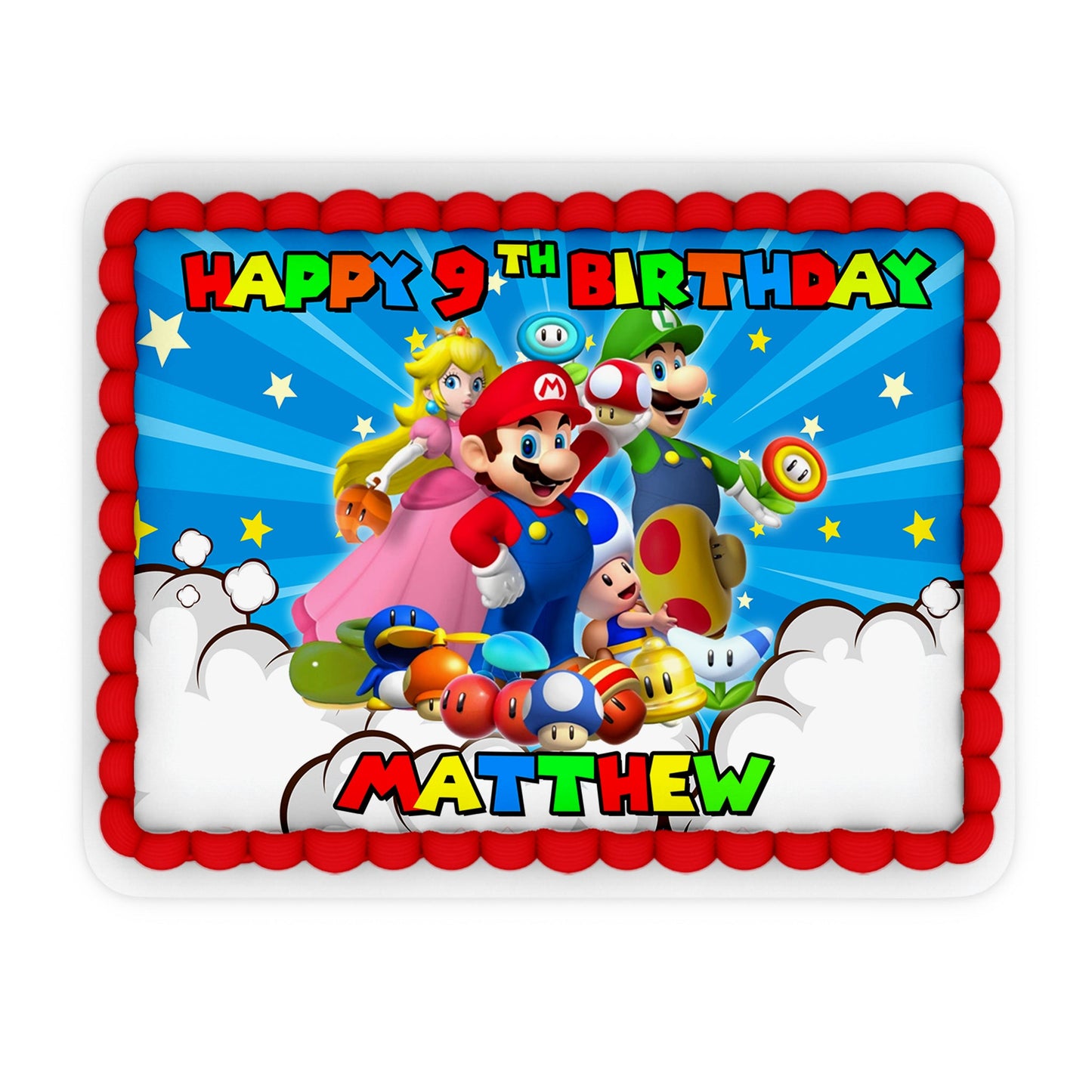 Rectangle-shaped Super Mario personalized cake images