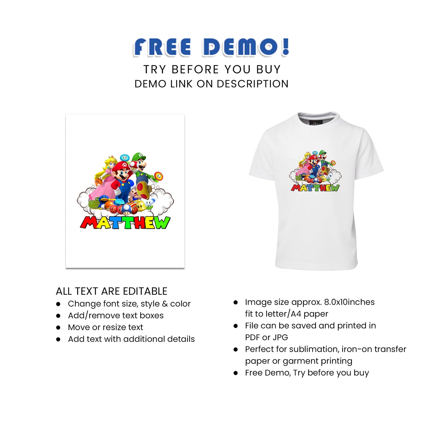 Super Mario Sublimation T-Shirt - Show Off Your Love for Super Mario in Style