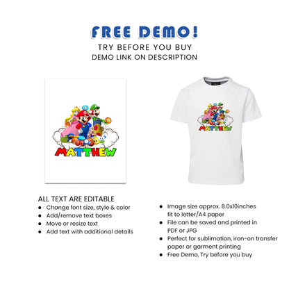 Super Mario Sublimation T-Shirt - Show Off Your Love for Super Mario in Style