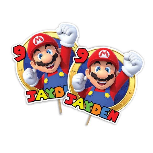 Super Mario themed personalized cake toppers