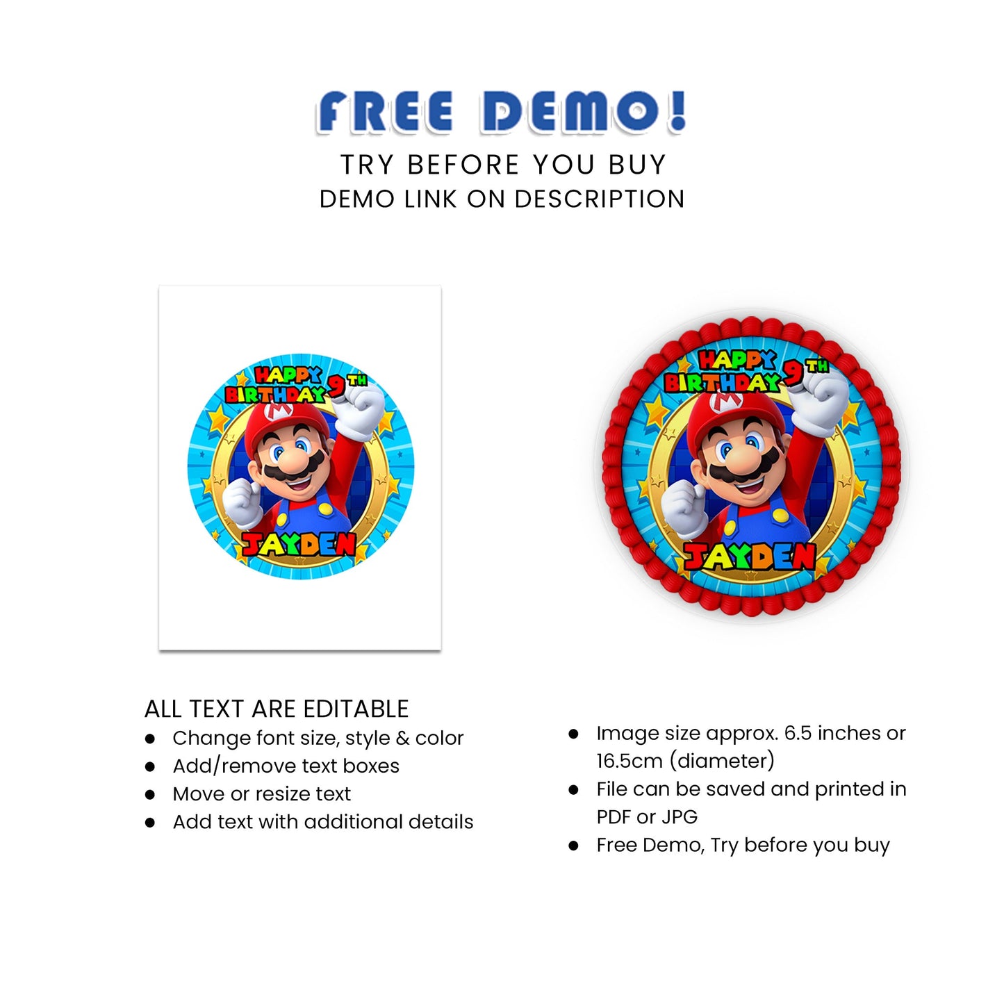 Round Super Mario Personalized Cake Images - Perfect for Any Birthday Cake