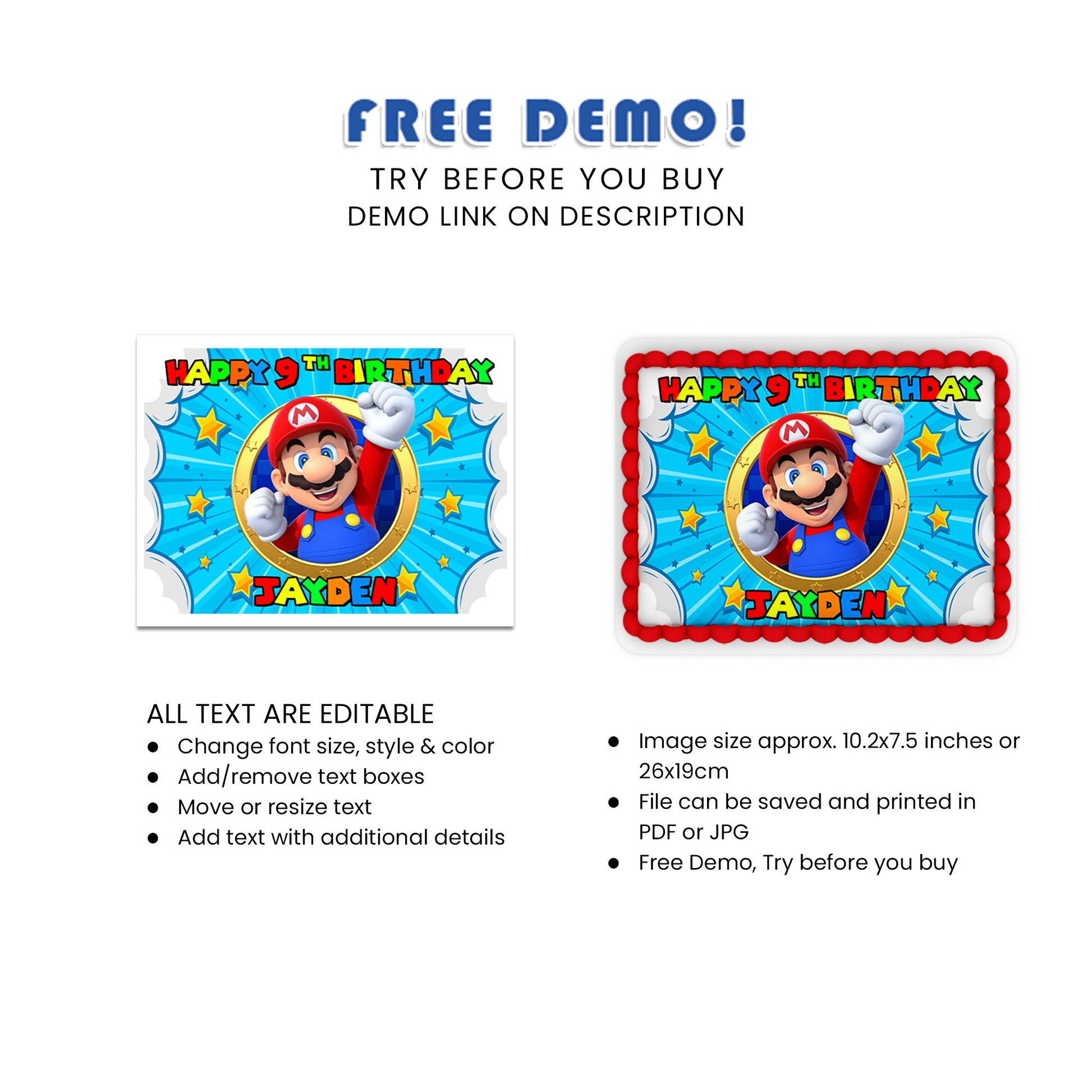Rectangle Super Mario Personalized Cake Images - Add a Unique Touch to ...