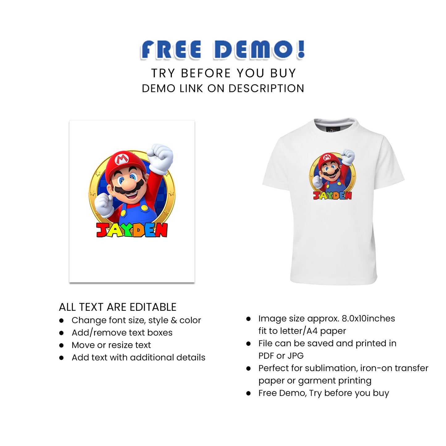 Super Mario Sublimation T-Shirt - Show Off Your Love for Super Mario in Style