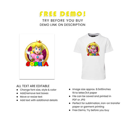 Super Mario Princess Peach Sublimation T-Shirt - Show Off Your Love for Super Mario Princess Peach in Style