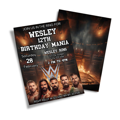 WWE themed personalized birthday card invitations